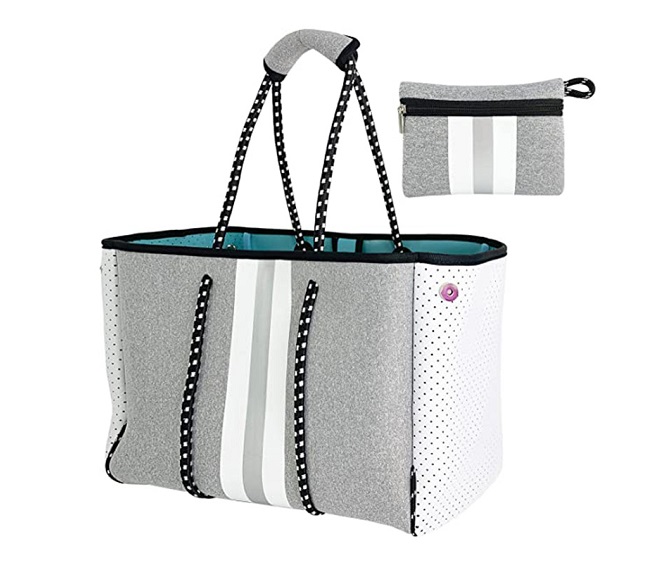 QOGiR Neoprene Multipurpose Beach Bag Tote with Inner Zipper Pocket (Black,  Large) : : Fashion